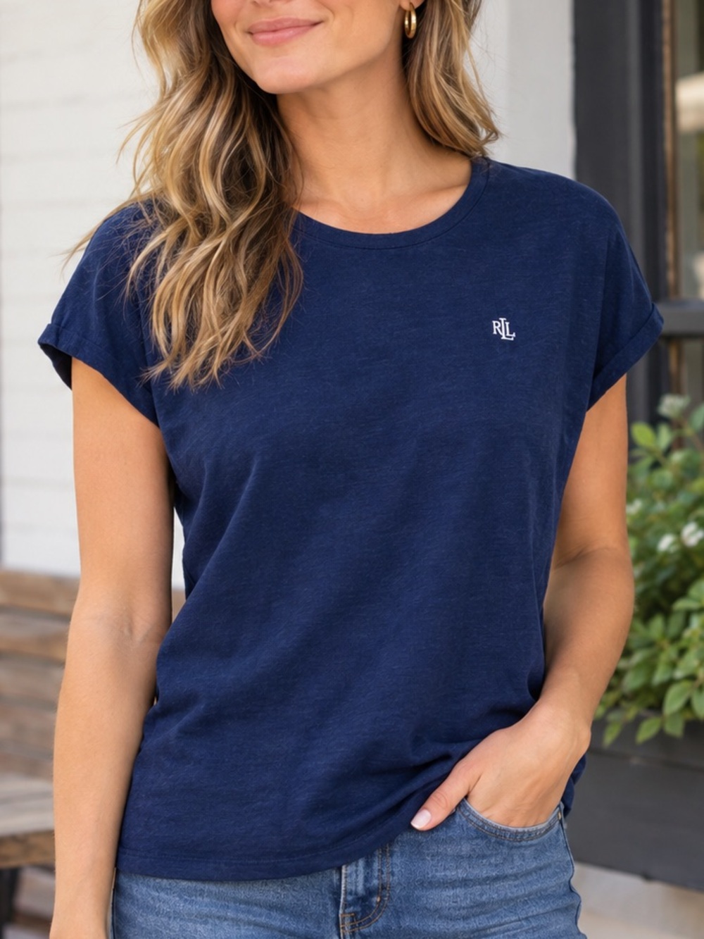Lauren Ralph Lauren Monogrammed Short Sleeve Navy Crew Tee